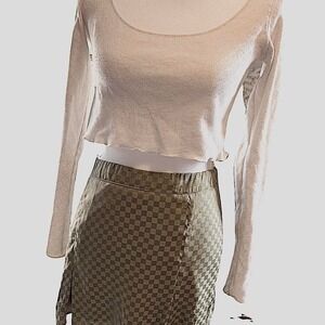 Brandy‎ Melville White Long Sleeve Crop Top 100% Cotton Original y2k